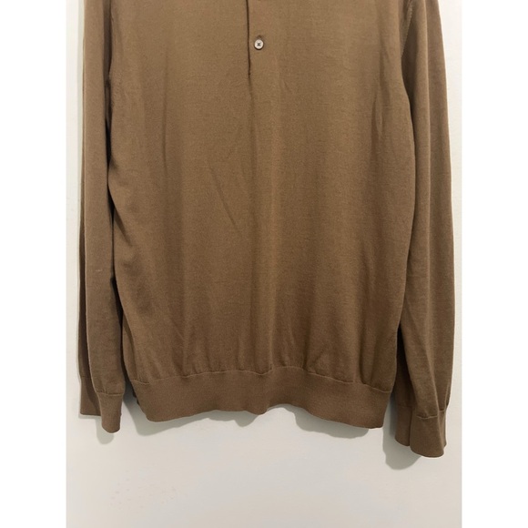 Autograph Sweater Men’s XL Brown Camel Extra Fine Merino Wool Collared Pullover - Picture 6 of 13
